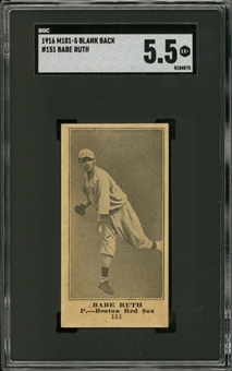 1916 M101-5 Blank Back #151 Babe Ruth Rookie Card – SGC EX+ 5.5 "1 of 2!" - Tied for the Highest Graded SGC Example! 